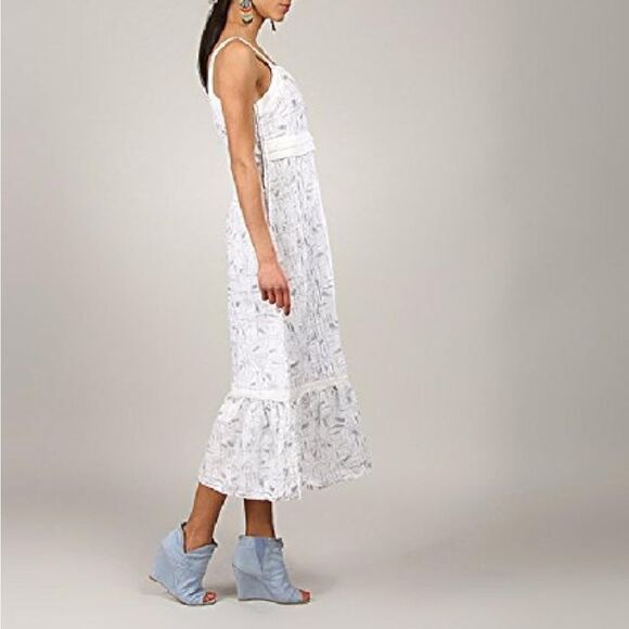 L33 White flounced Sundress Boho Prarie cottagecore twee kentucky derby! Cotton! - Picture 13 of 14